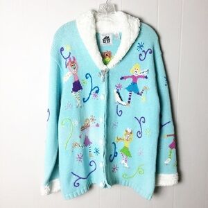 RARE Storybook Knits Skating Dream Winter Christmas Cardigan Ugly Sweater 1X